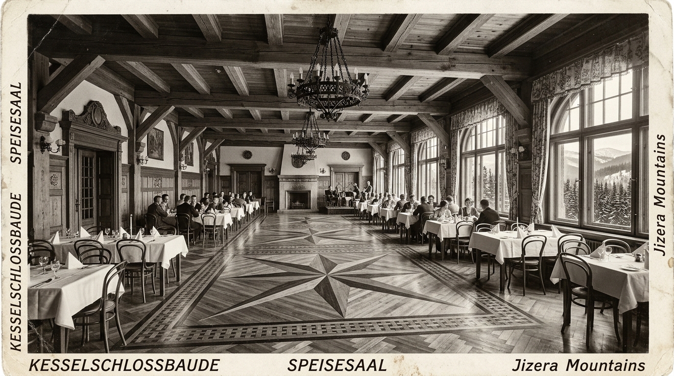 Sala jadalna z modrzewiową mozaiką (160 m²)